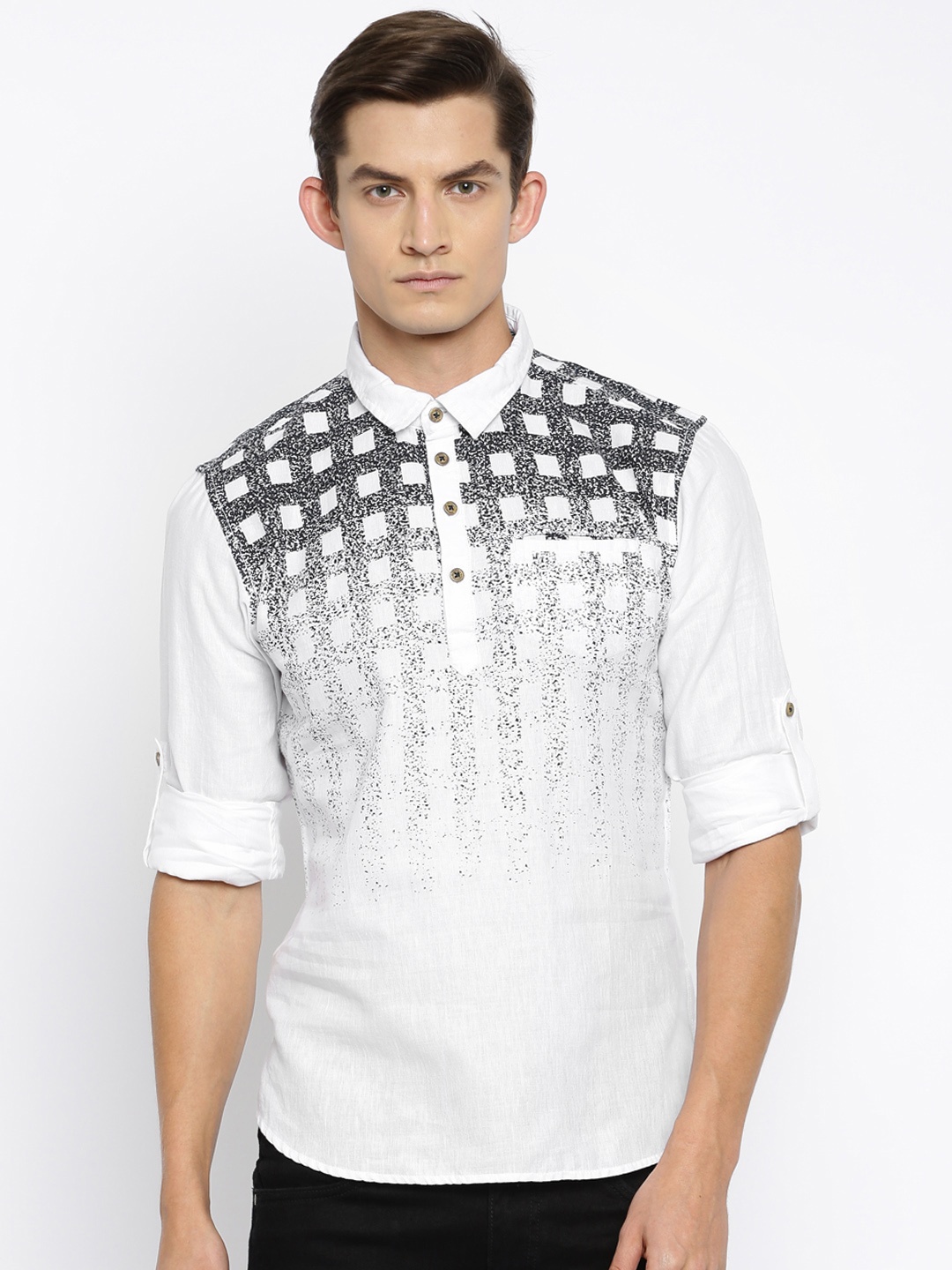 

The Indian Garage Co Men White Printed Straight Kurta
