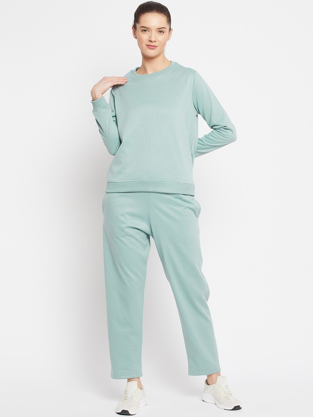 

FRENCH FLEXIOUS Women Sea Green Solid Tracksuit