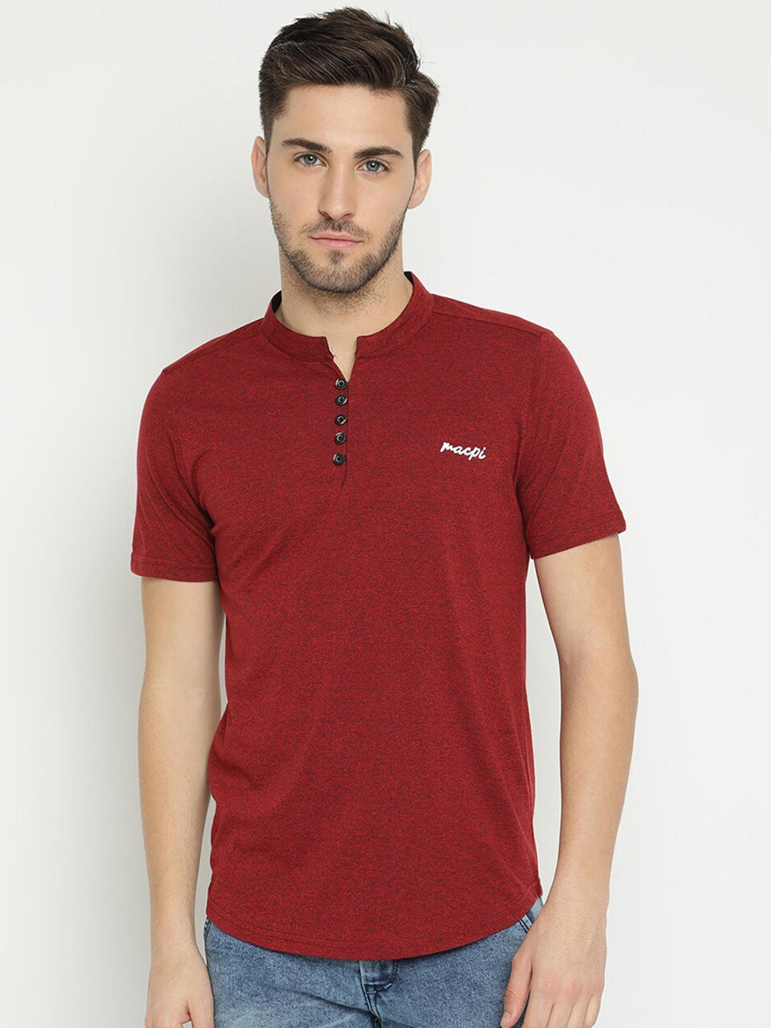 

V2 Value & Variety Men Maroon Mandarin Collar T-shirt