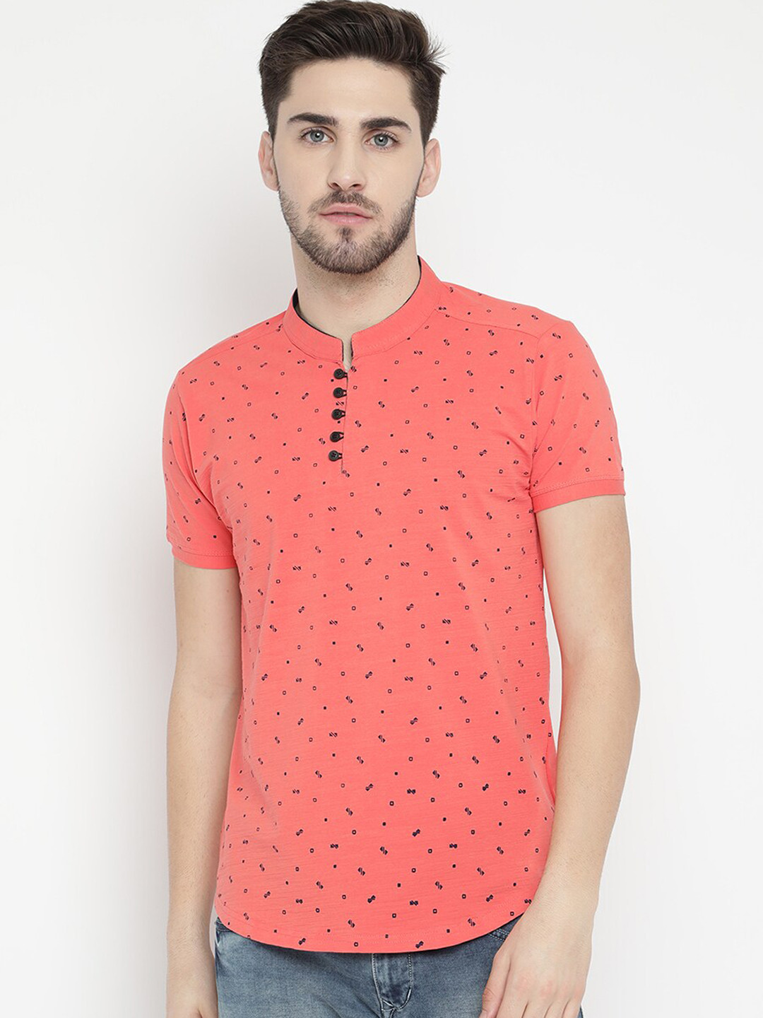 

V2 Value & Variety Men Pink & Black Geometric Printed Kurta