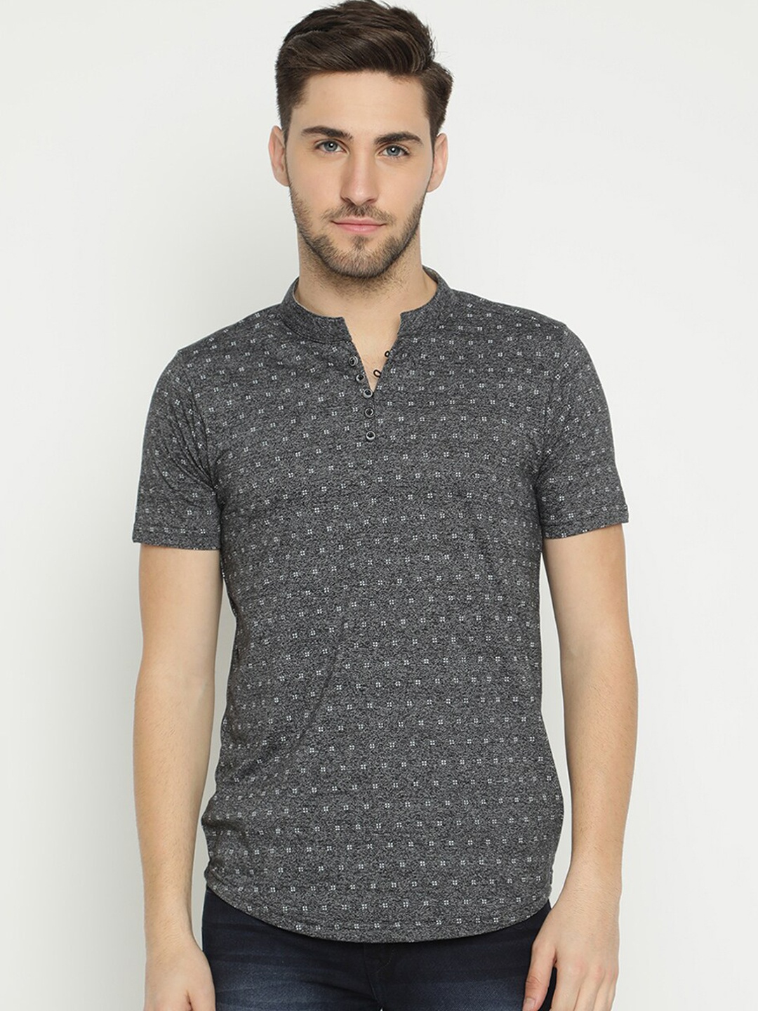 

V2 Value & Variety Men Black Geometric Printed Kurta