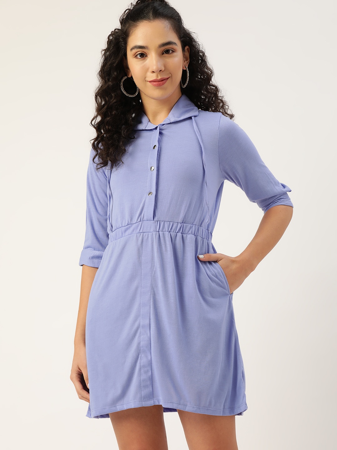 

DressBerry Blue Cinched Waist Shirt Mini Dress