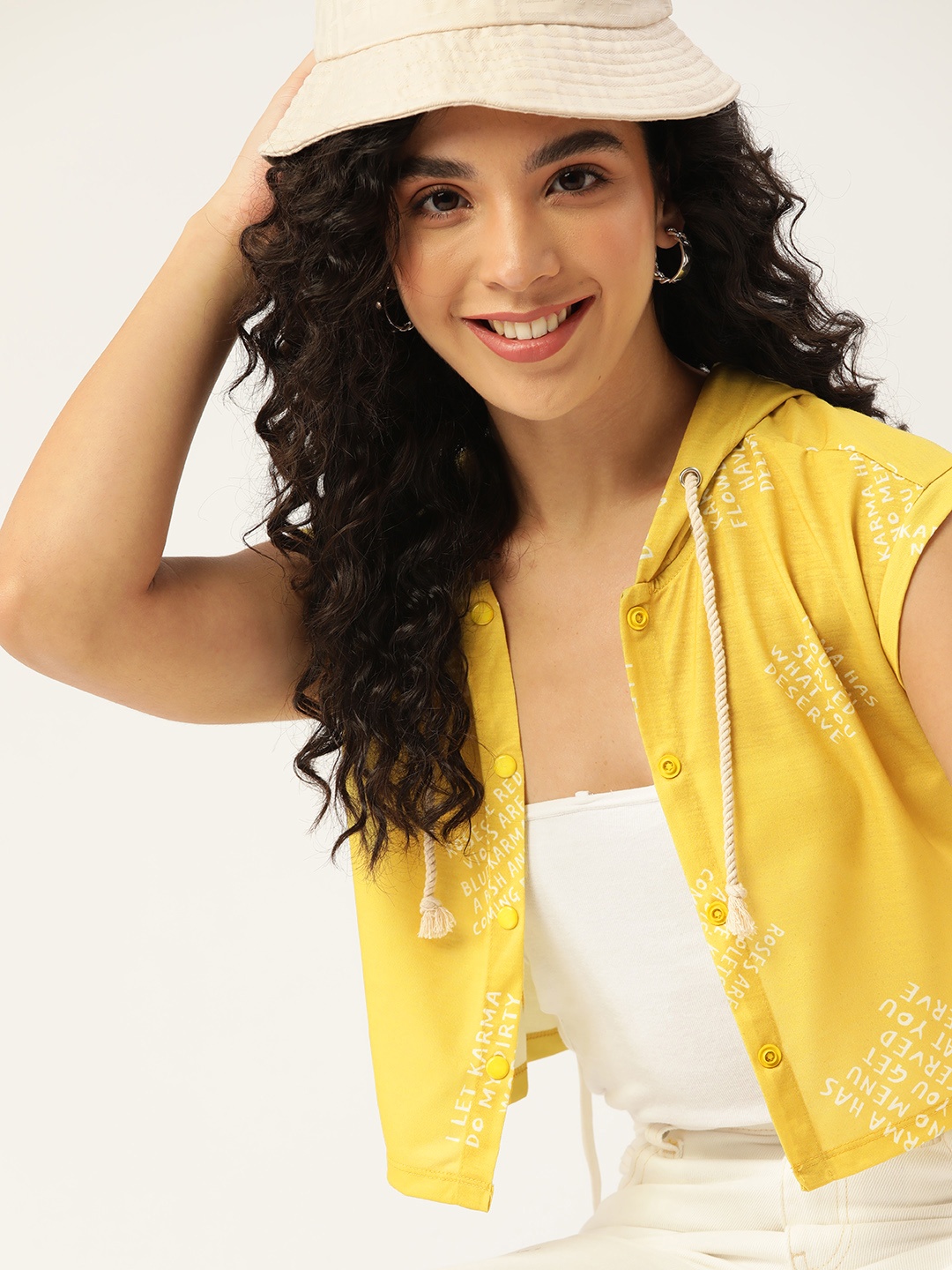 

DressBerry Lime Green & White Print Extended Sleeves Shirt Style Crop Top