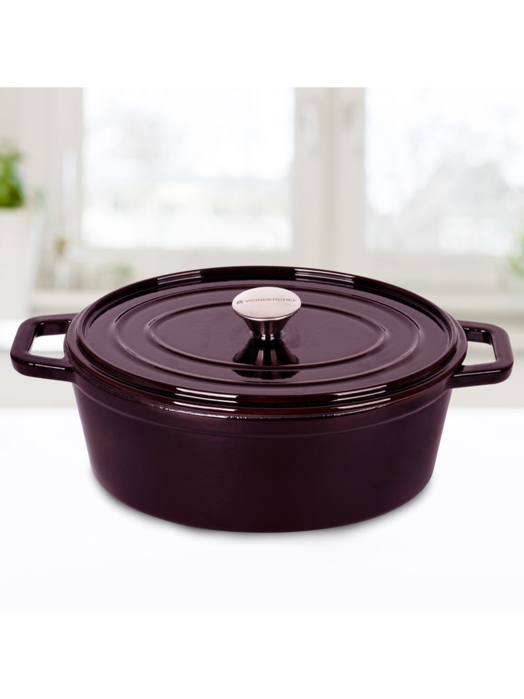 

Wonderchef Maroon Ferro Cast-Iron Oval Casserole with Lid-4.2L