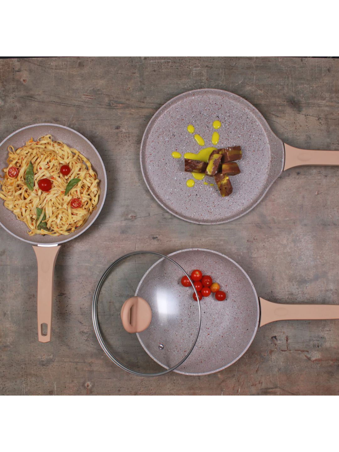 

Wonderchef Cream Colored Marble Aluminium Cookware Set- 4Pieces