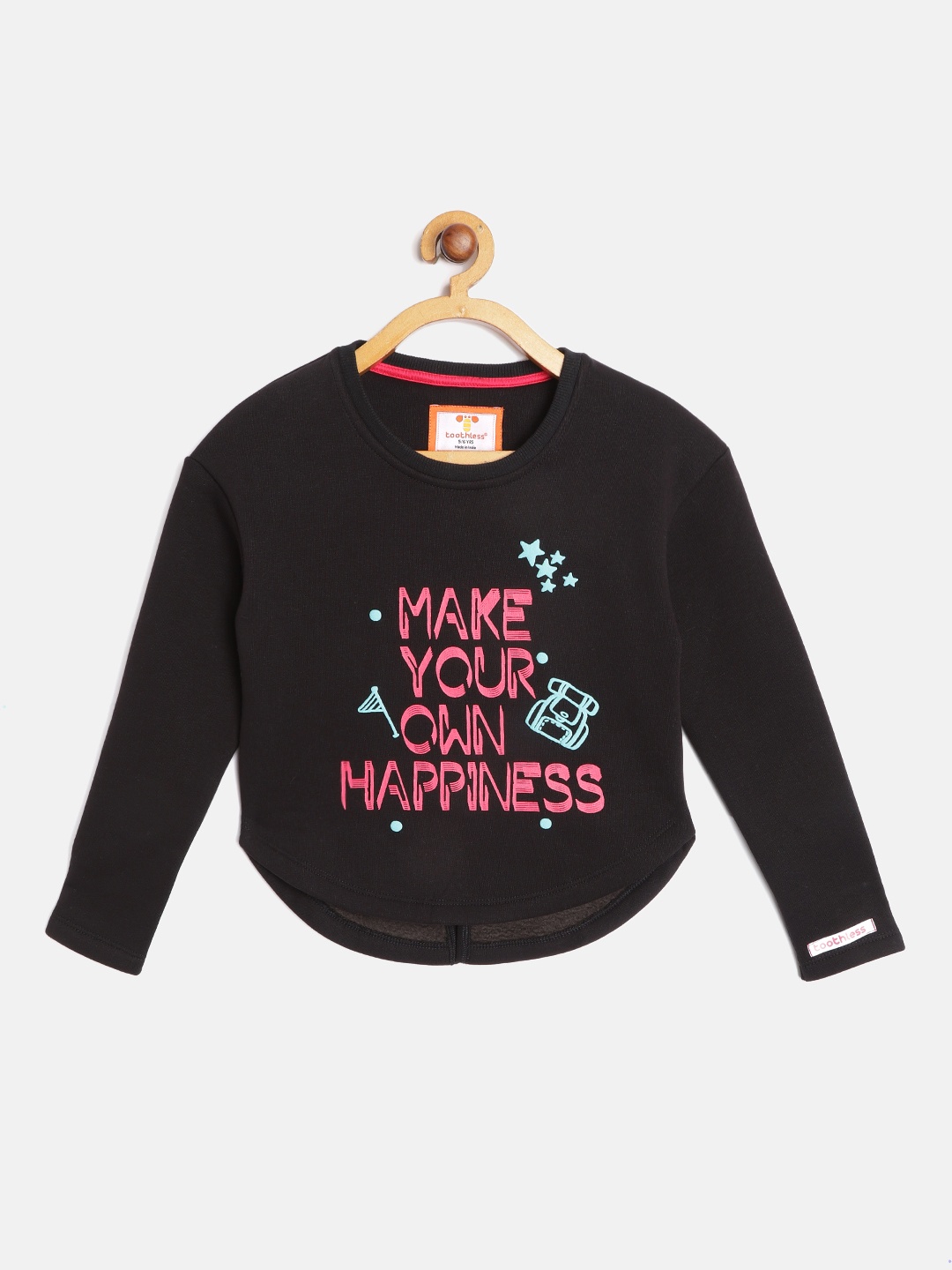 

toothless Girls Black & Pink Printed Sweatshirt