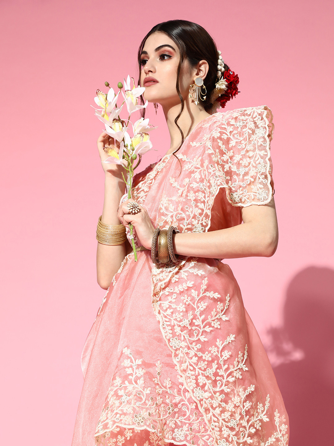

Tikhi Imli Embroidered Organza Saree, Pink