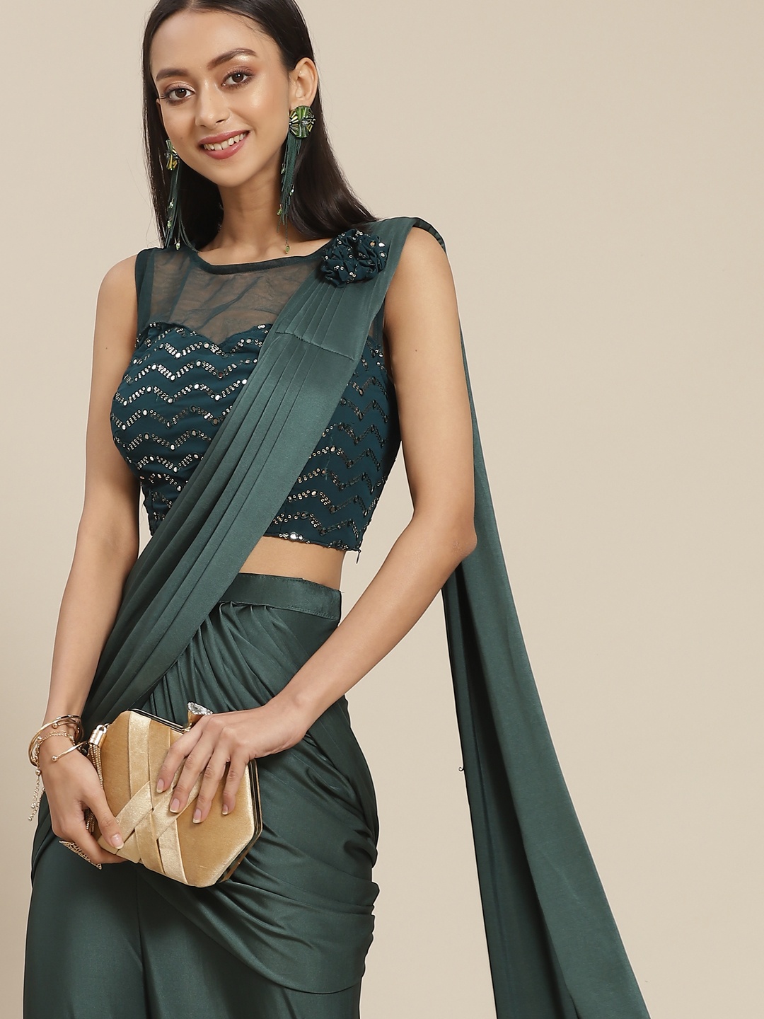 

Mitera Green Ready To Wear Palazzo Saree