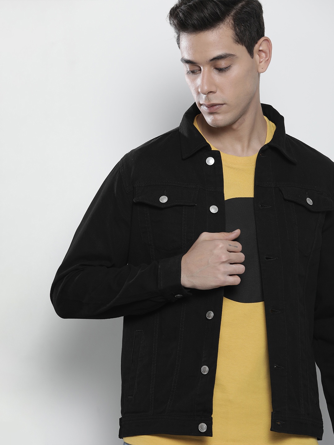 

The Indian Garage Co Men Black Lightweight Cotton Denim Jacket