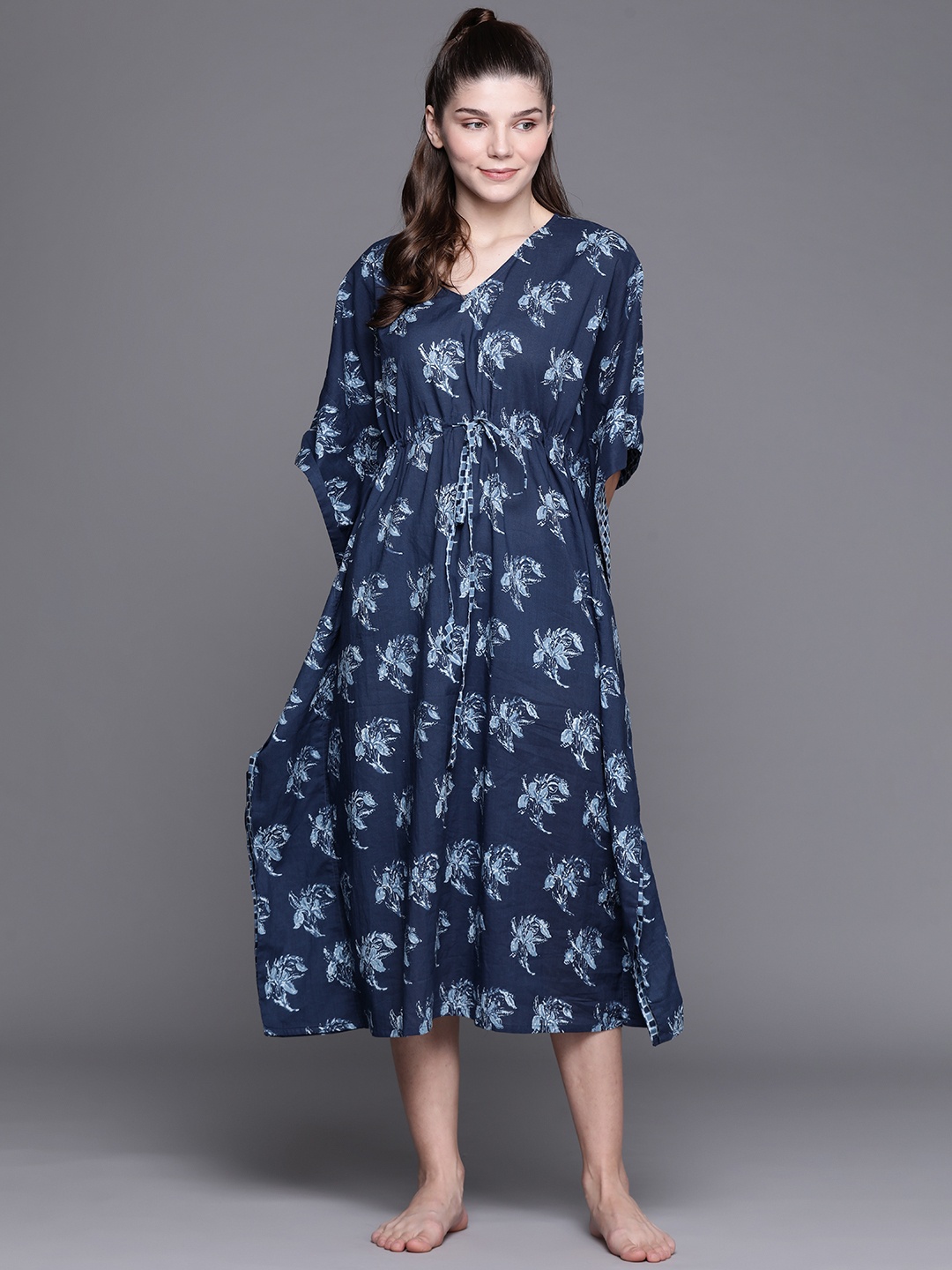 

Libas Blue Cotton Printed Kaftan Night Dress