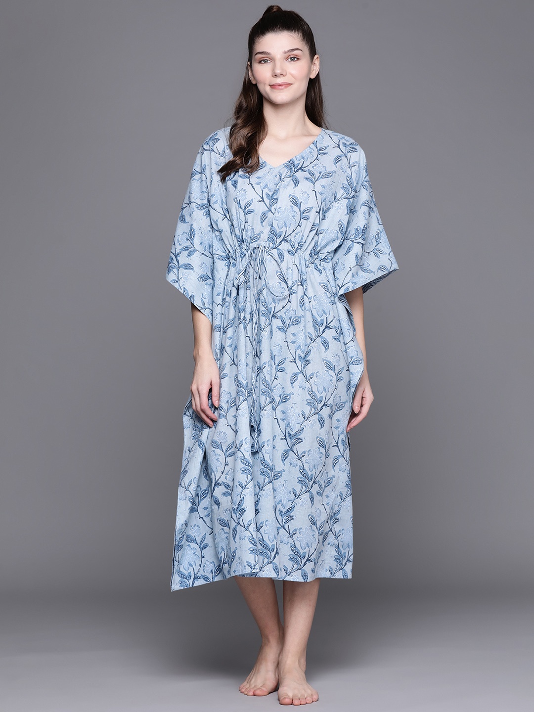 

Libas Blue Cotton Printed Kaftan Night Dress