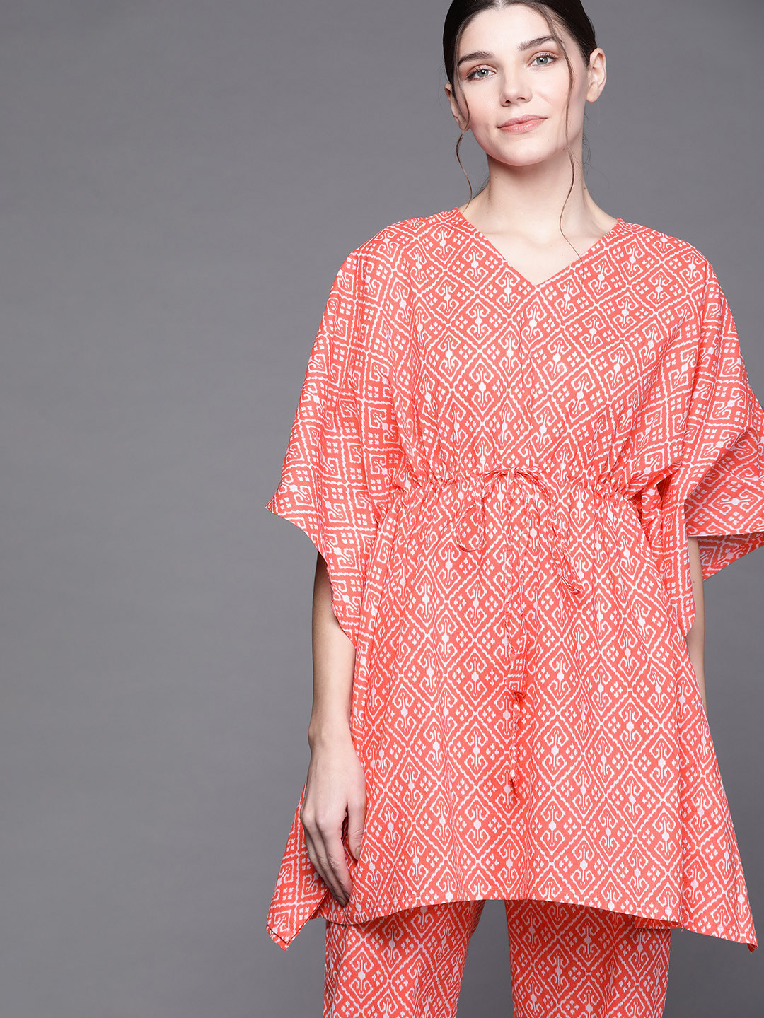 

Libas Women Pink & White Printed Kaftan Night suit