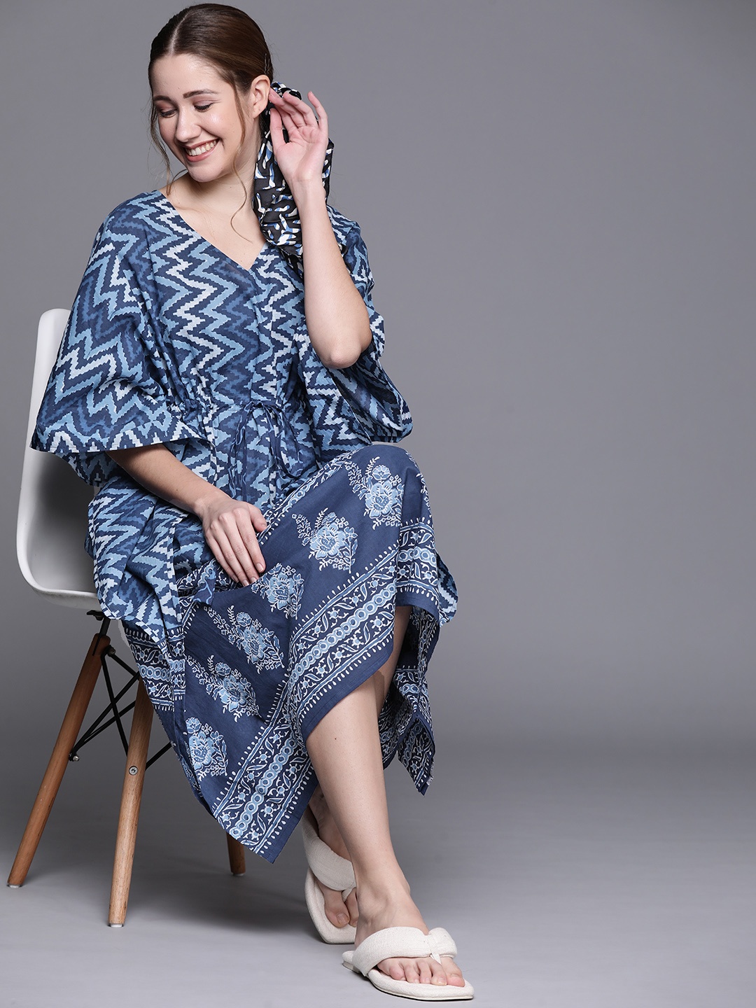 

Libas Blue Cotton Printed Kaftan Night Dress