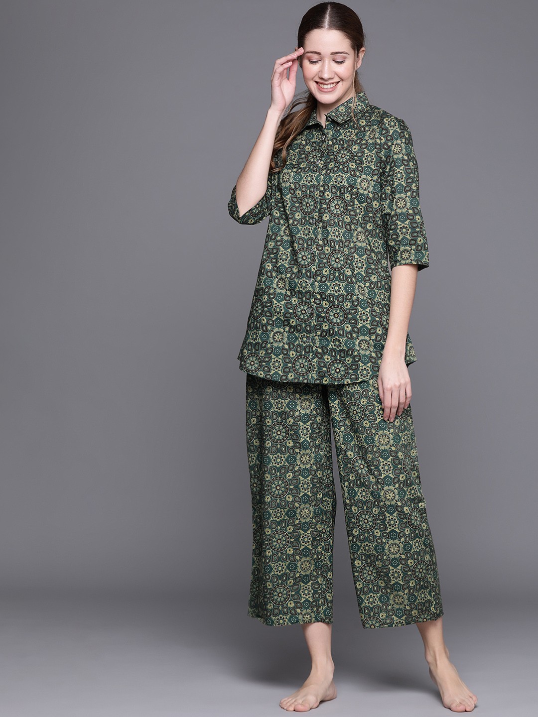 

Libas Multi Cotton Printed Night Shirt And Multi Cotton Printed Pyjamas