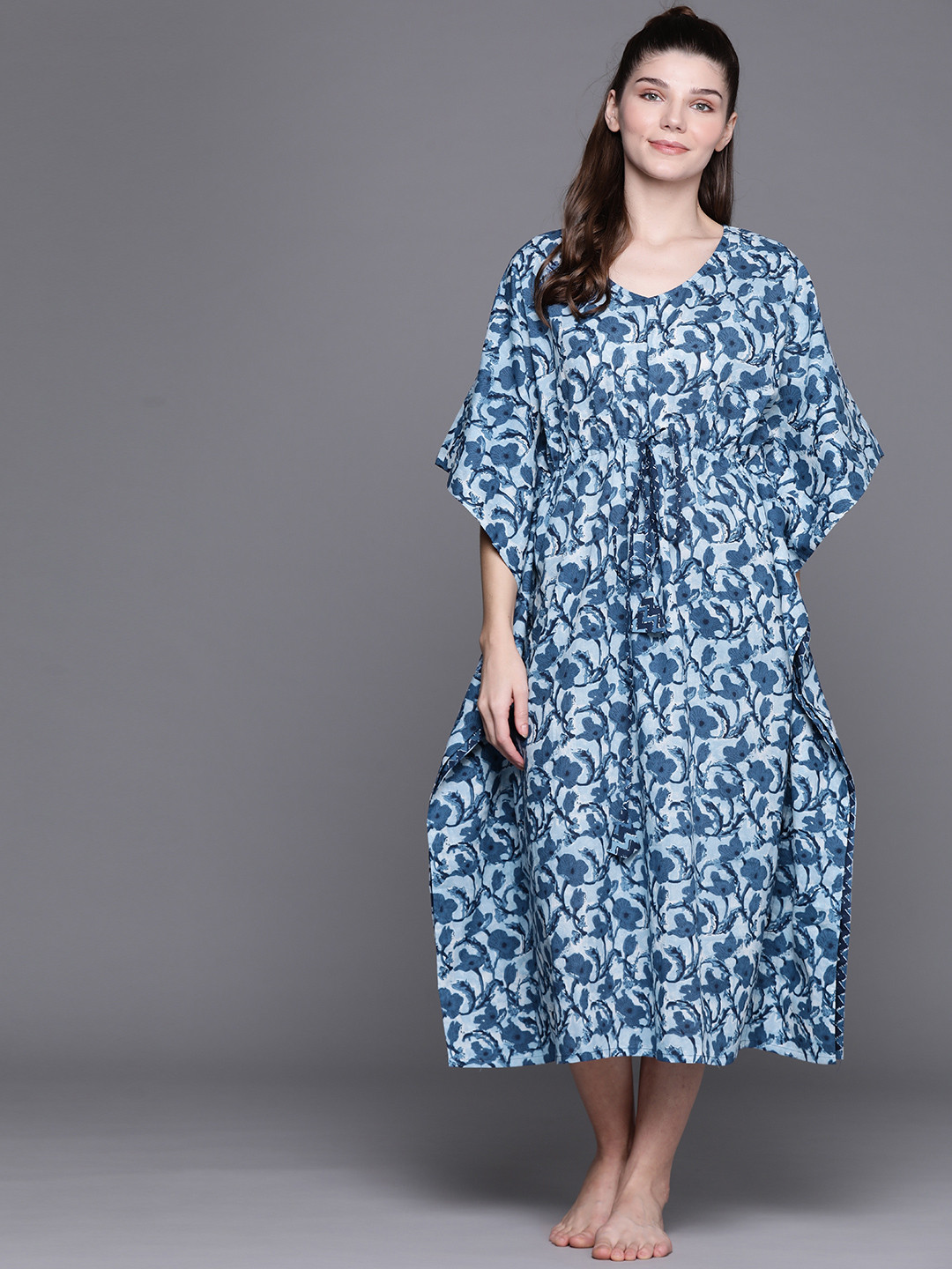 

Libas Blue Cotton Printed Kaftan Night Dress
