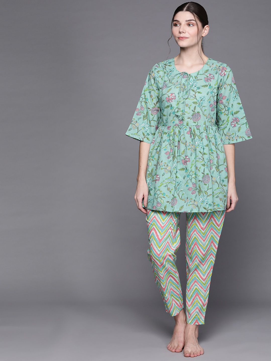 

Libas Women Green Printed Night suit