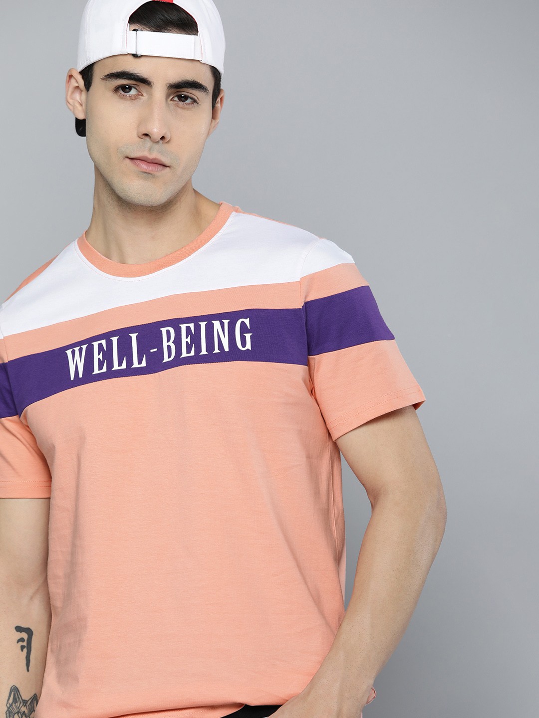 

Kook N Keech Men Pink & White Colourblocked Pure Cotton Relaxed T-shirt