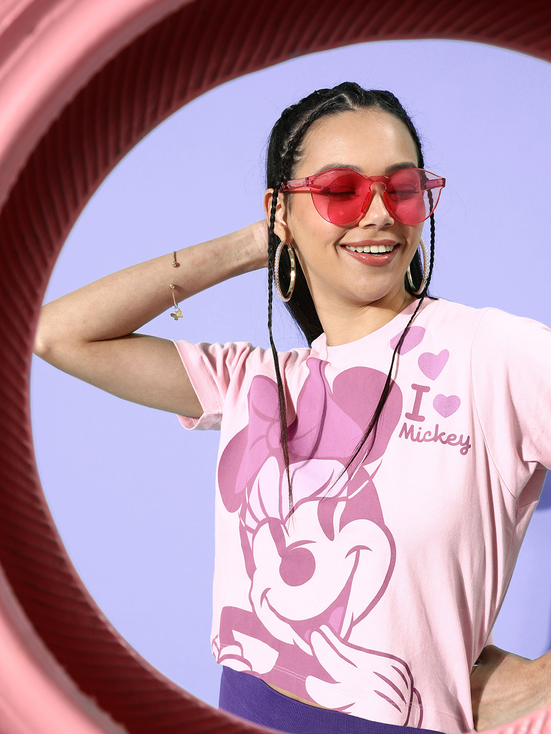 

Kook N Keech Disney Valentine Pink Minnie Mouse Printed Boxy Crop T-shirt