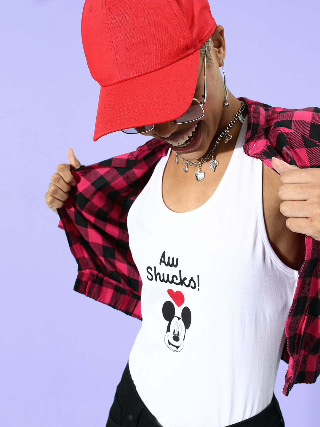 

Kook N Keech Disney Valentine White & Black Mickey Mouse Printed Tank Top