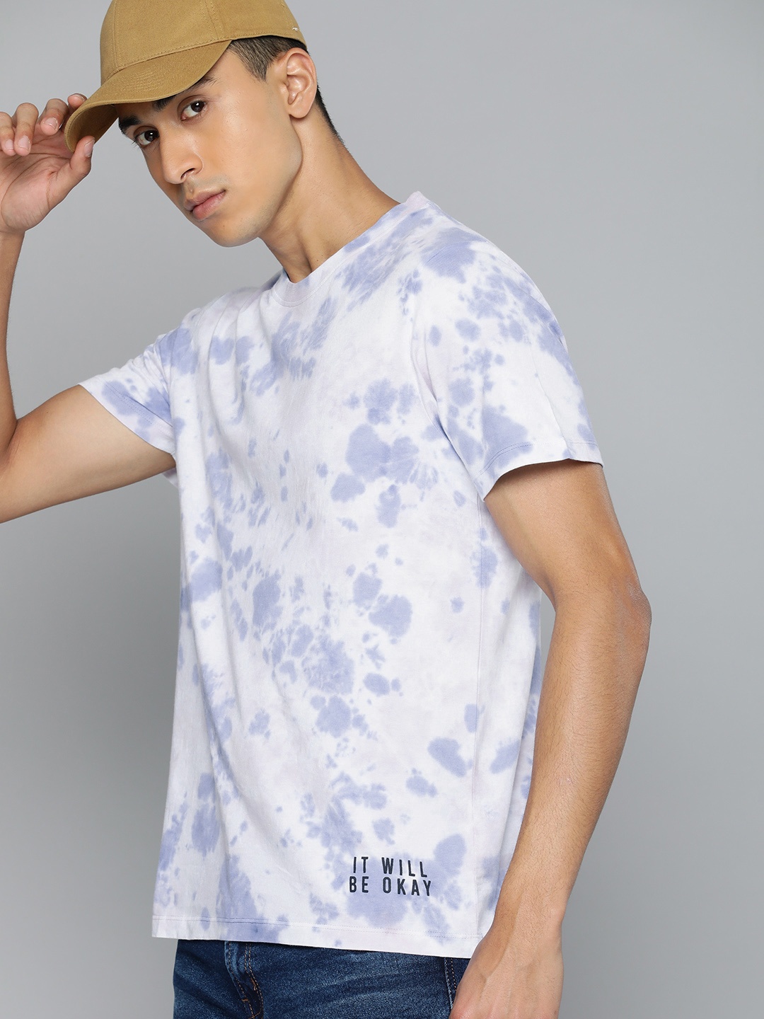 

Kook N Keech Men White & Blue Tie and Dye T-shirt