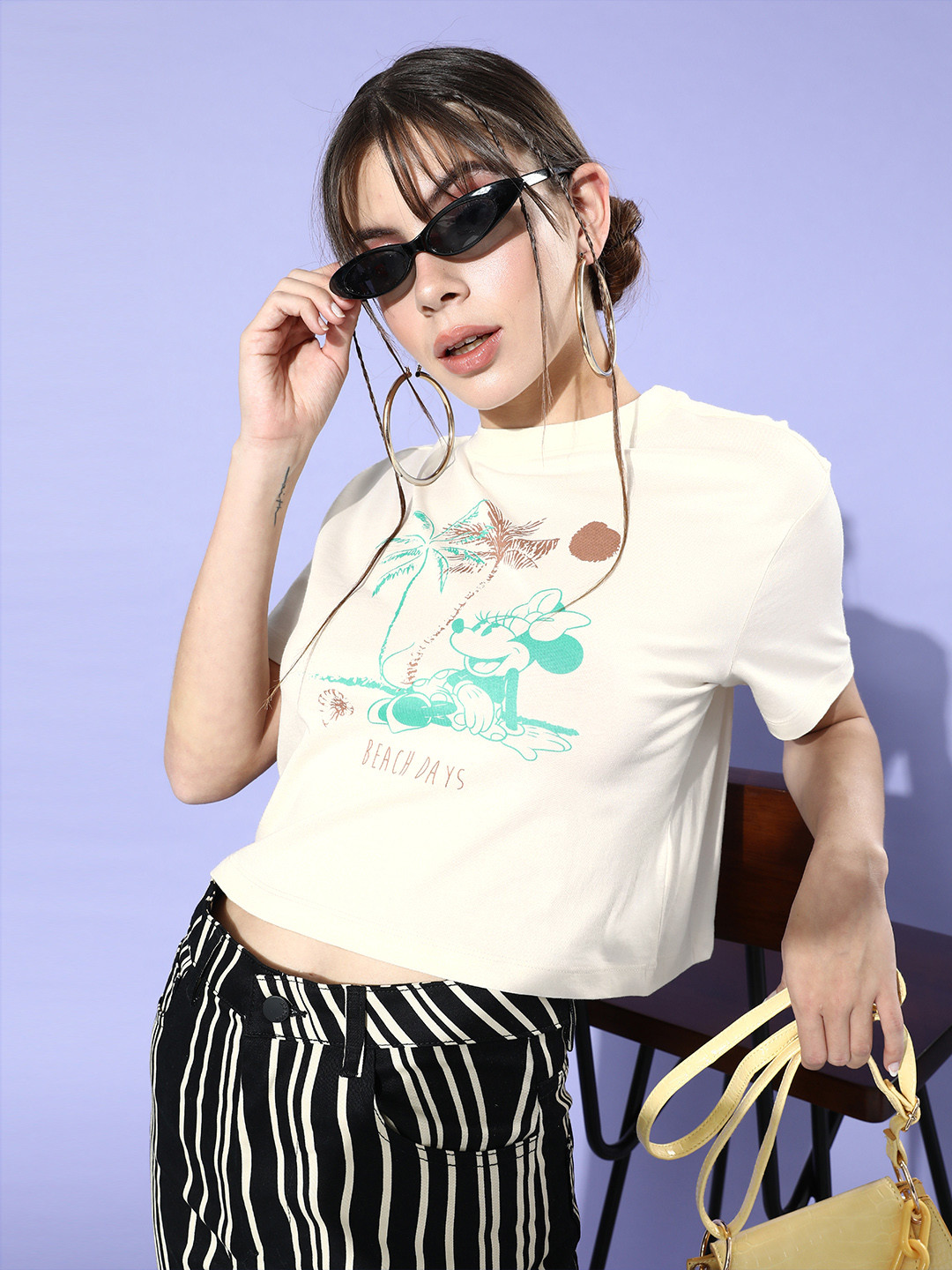 

Kook N Keech Disney Women Stylish Black Typography Cropped Tshirt