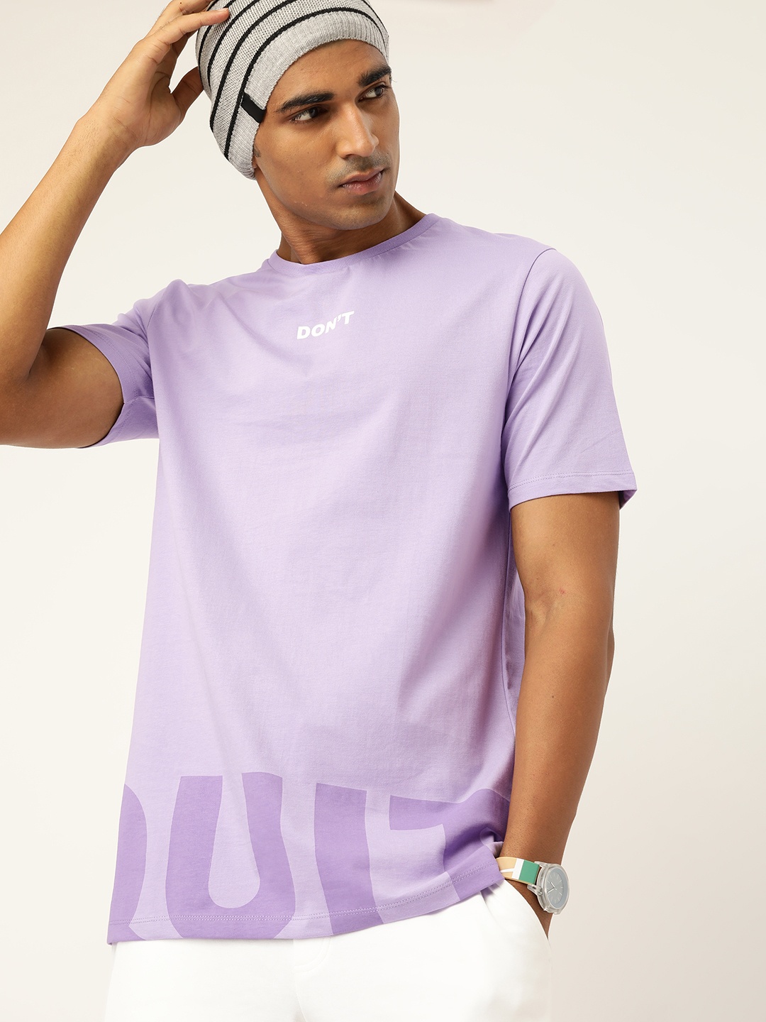 

Kook N Keech Men Lavender Typography Pure Cotton T-shirt
