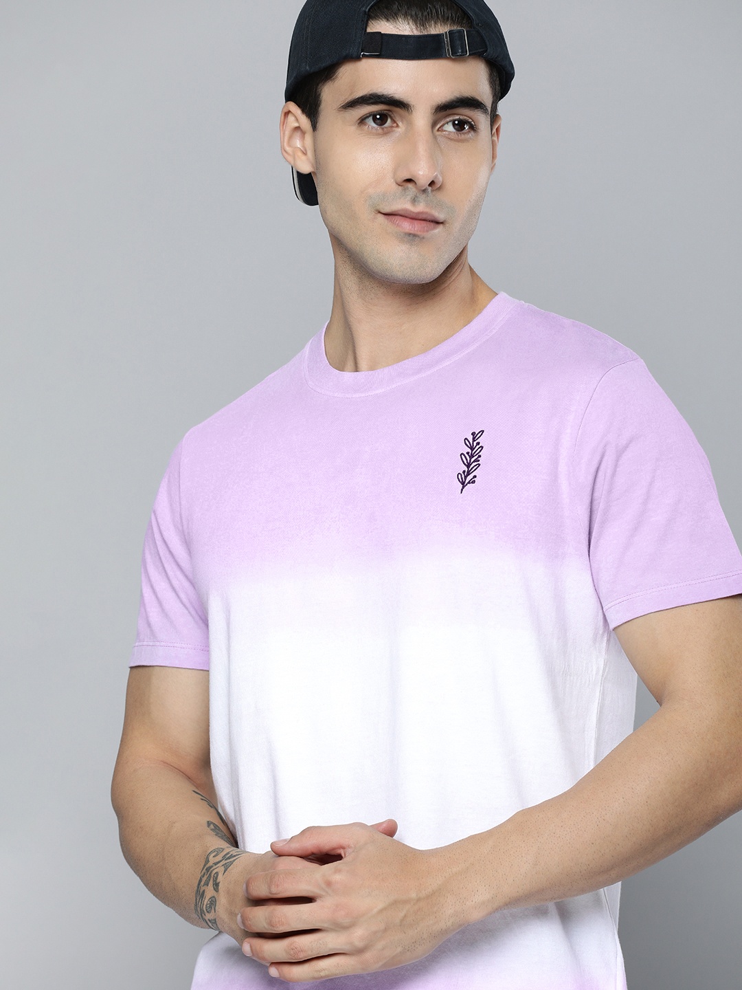 

Kook N Keech Men Lavender & Cream Tie and Dye Printed Pure Cotton T-shirt