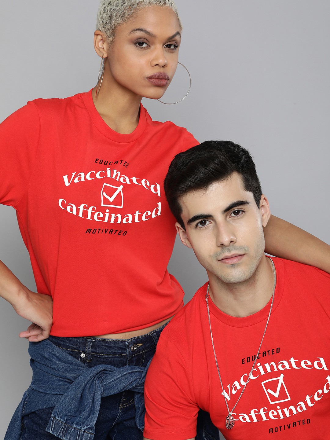 

Kook N Keech Unisex Red & White Typography Printed Pure Cotton Vaccination Drive T-shirt