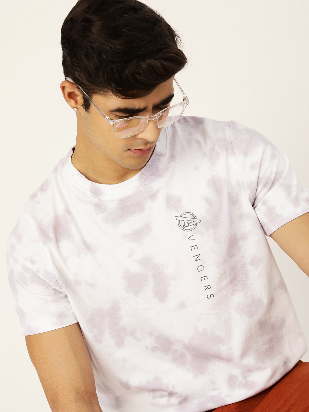 

Kook N Keech Marvel Men White & Mauve Tie and Dye Avengers Pure Cotton T-shirt
