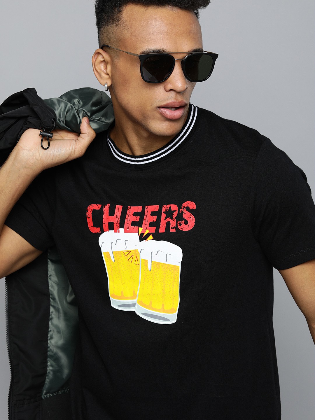 

Kook N Keech Emoji Men Black Graphic Print Round Neck Regular Sleeves Pure Cotton T-shirt