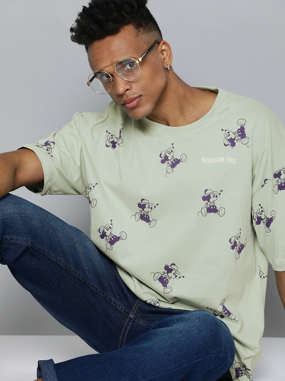 

Kook N Keech Disney Men Green & Blue Mickey Mouse Printed Extended Sleeves T-shirt