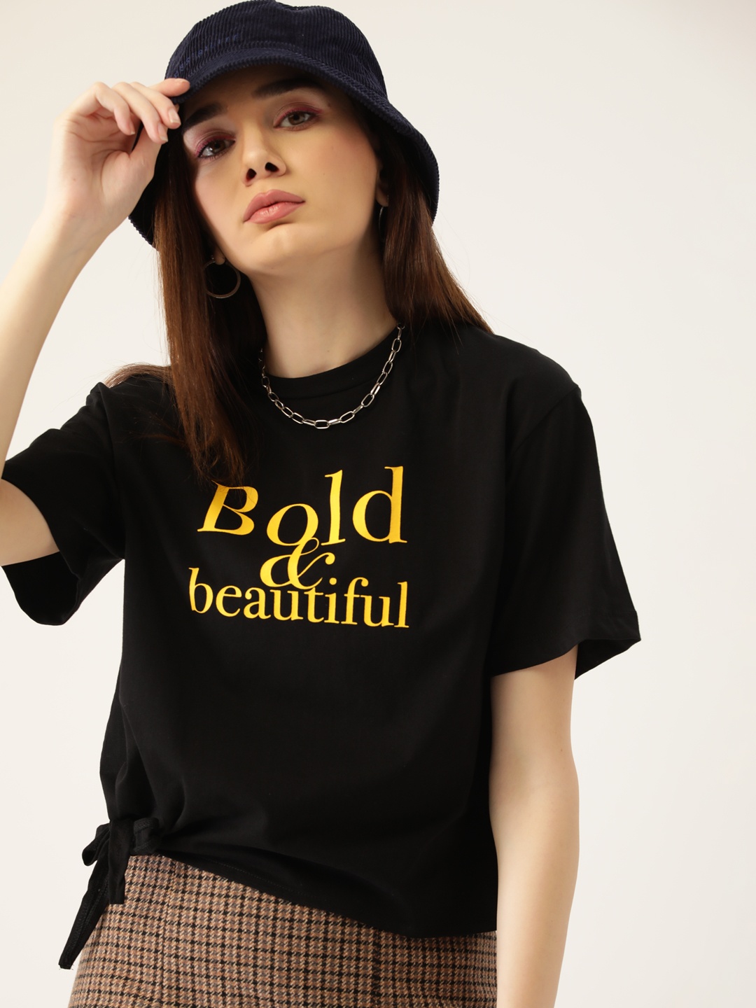 

Kook N Keech Women Black Pure Cotton Typography Printed Boxy T-shirt
