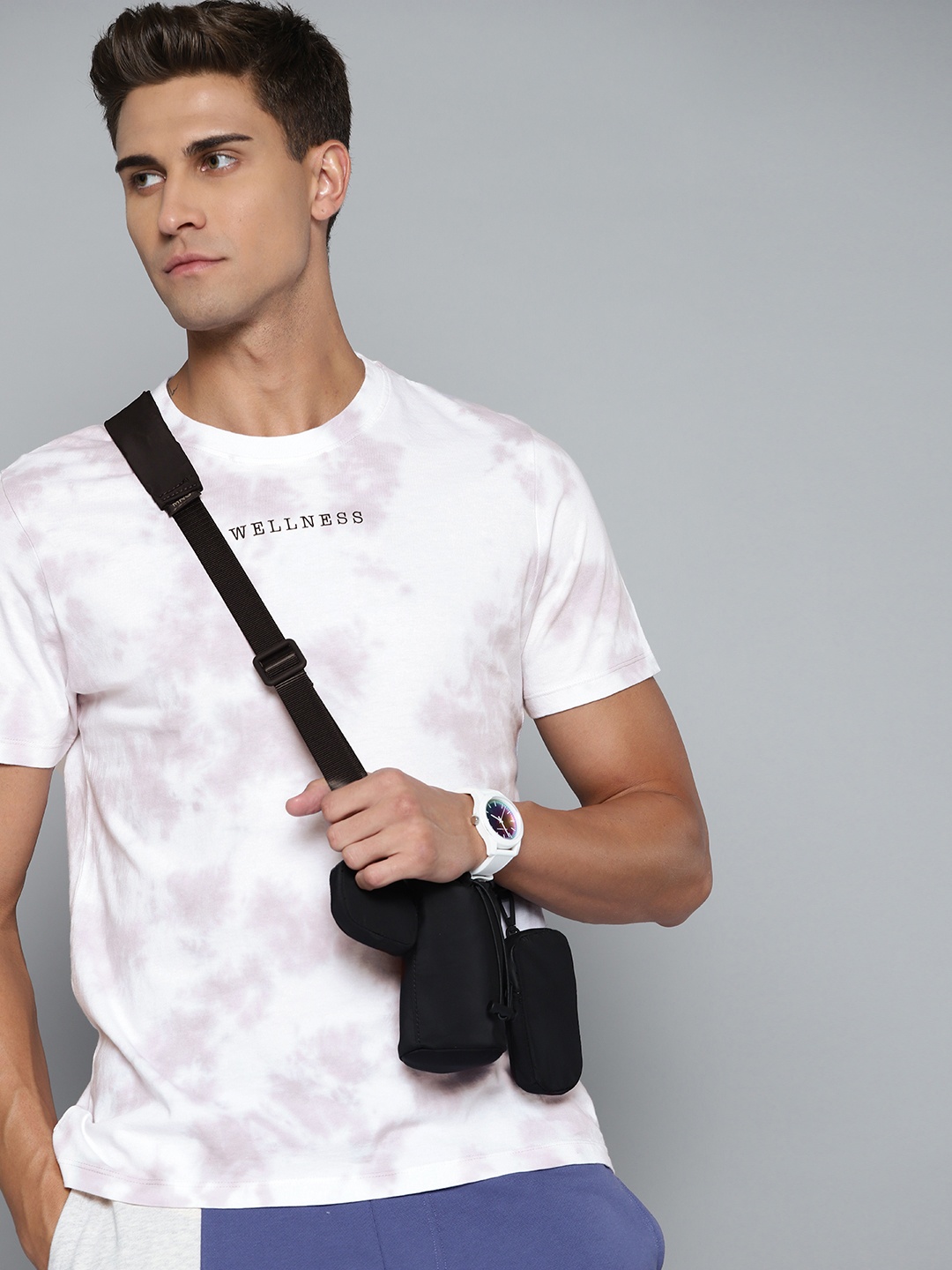 

Kook N Keech Men White & Lavender Tie and Dye Printed Pure Cotton T-shirt