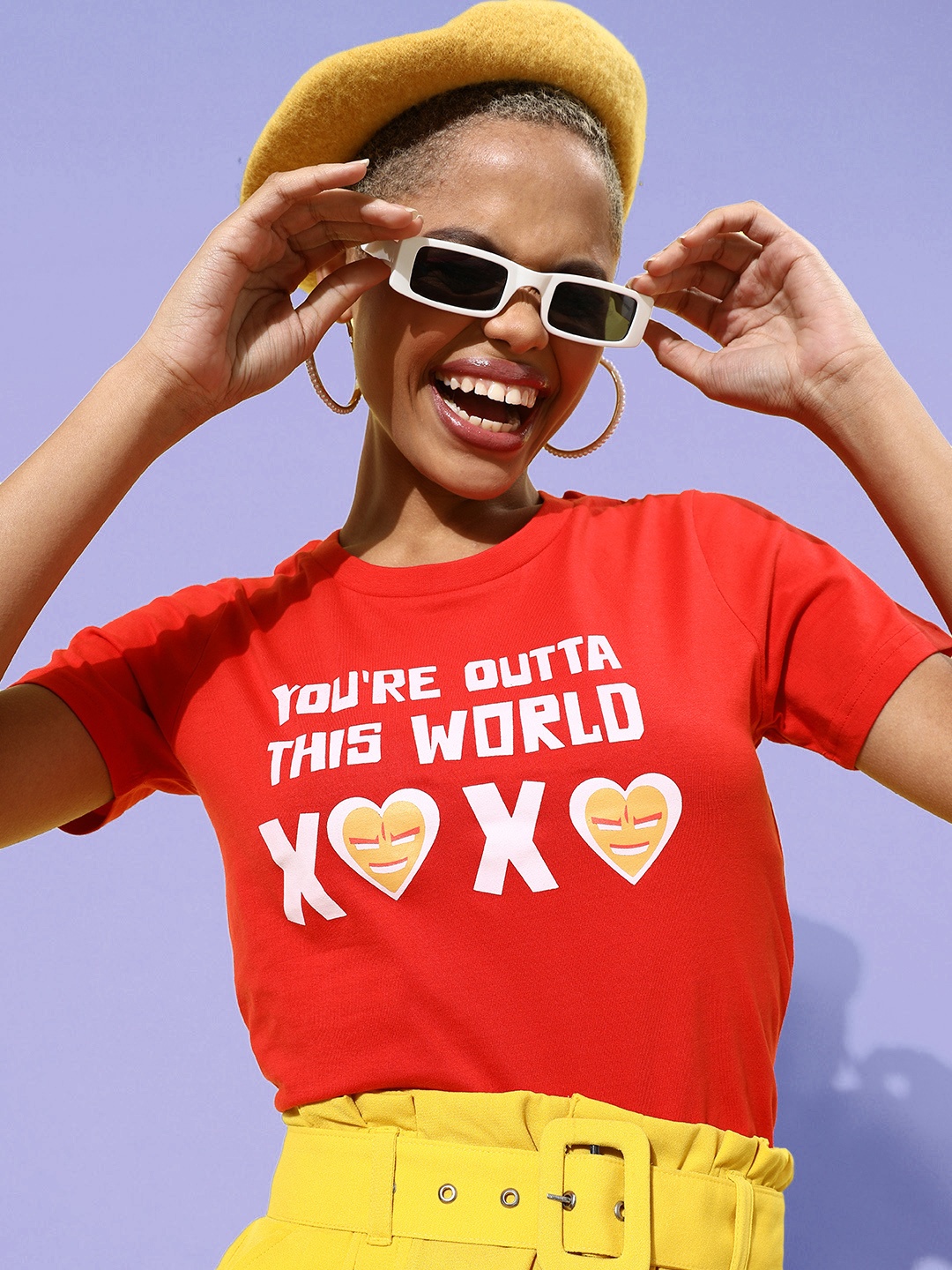 

Kook N Keech Marvel Women Red & White Typography Printed Pure Cotton T-shirt