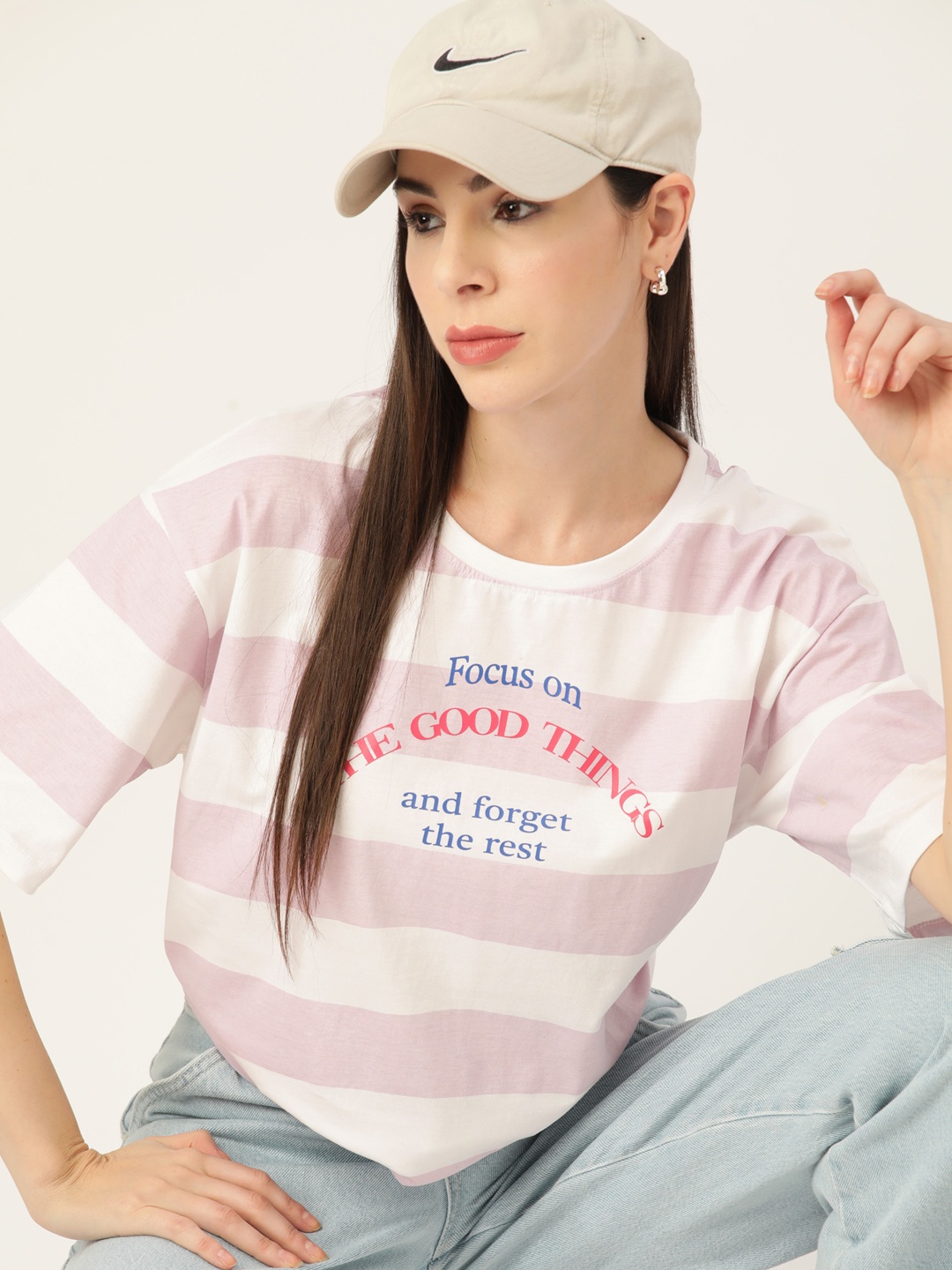

Kook N Keech Striped Drop-Shoulder Sleeves Pure Cotton T-shirt, White