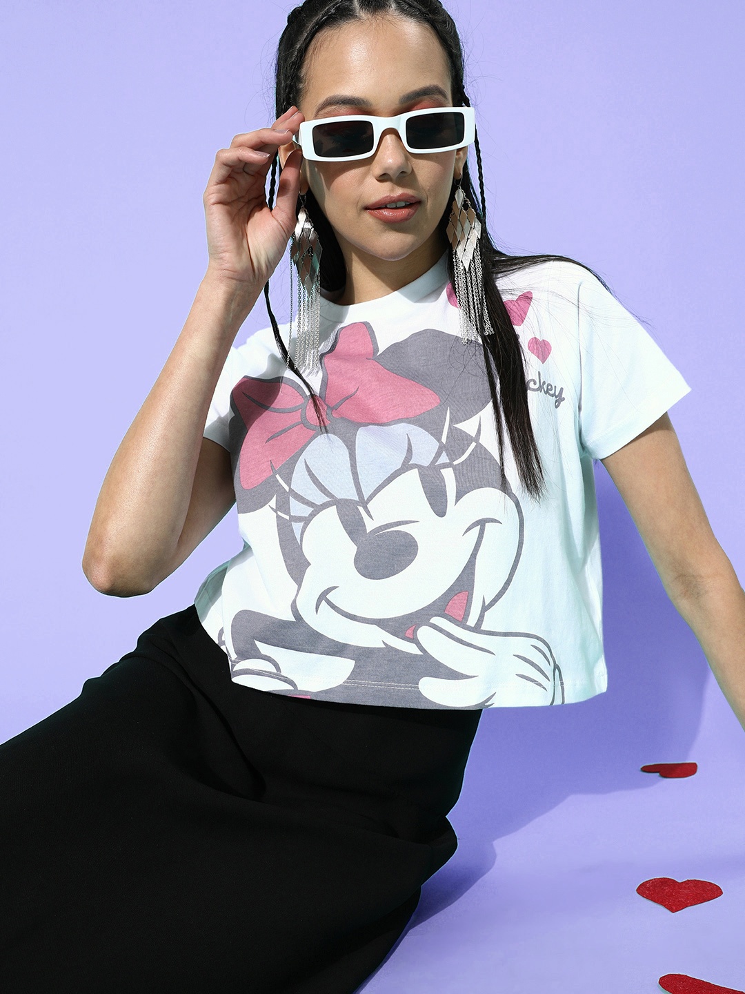 

Kook N Keech Disney Valentine White & Black Minnie Mouse Boxy Fit Crop T-shirt