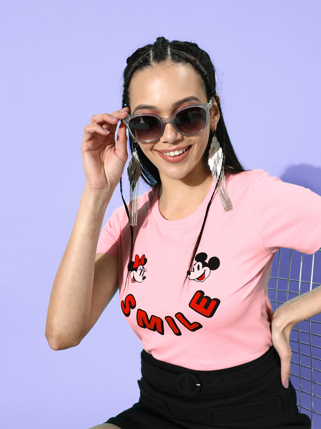 

Kook N Keech Disney Women Pink & Red Mickey & Minnie Printed T-shirt