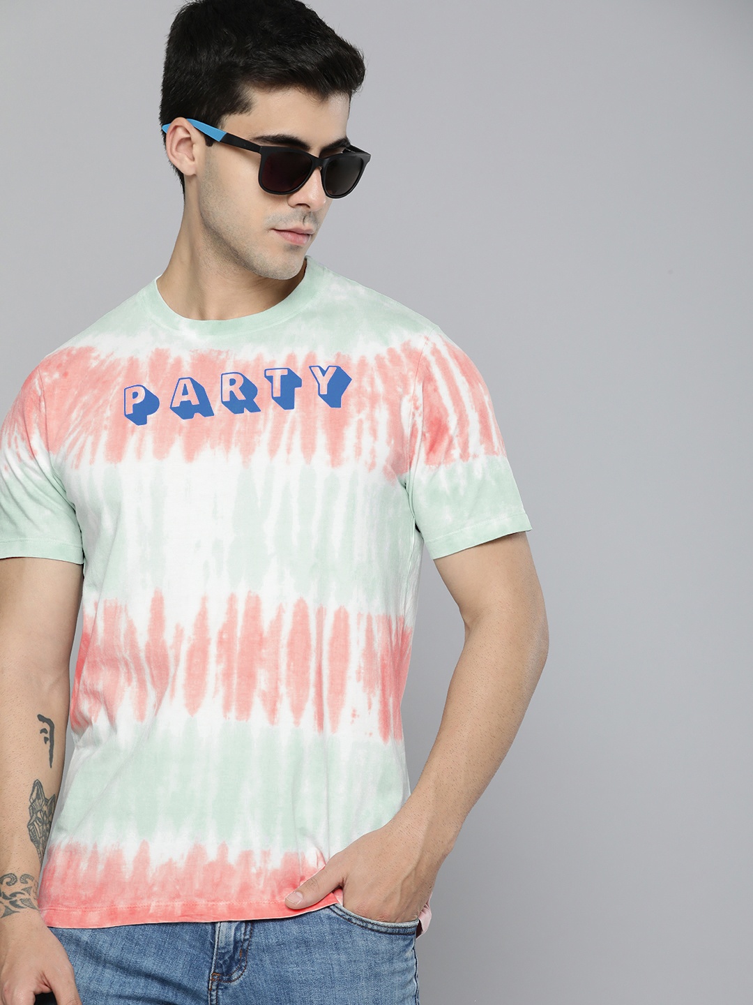 

Kook N Keech Men Pink & Green Tie and Dye Dyed Relaxed T-shirt