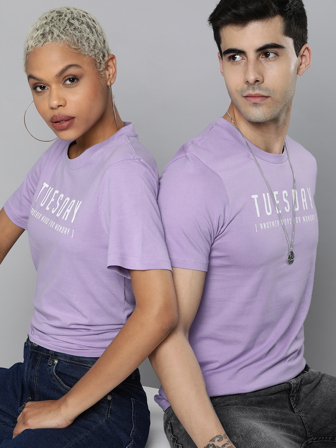 

Kook N Keech Unisex Lavender Typography Printed Pure Cotton DAYS Collection T-shirt