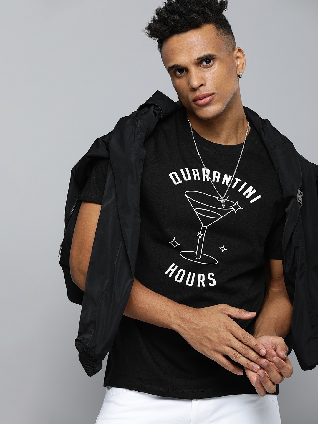 

Kook N Keech Men Black Typography Print Round Neck Pure Cotton T-shirt