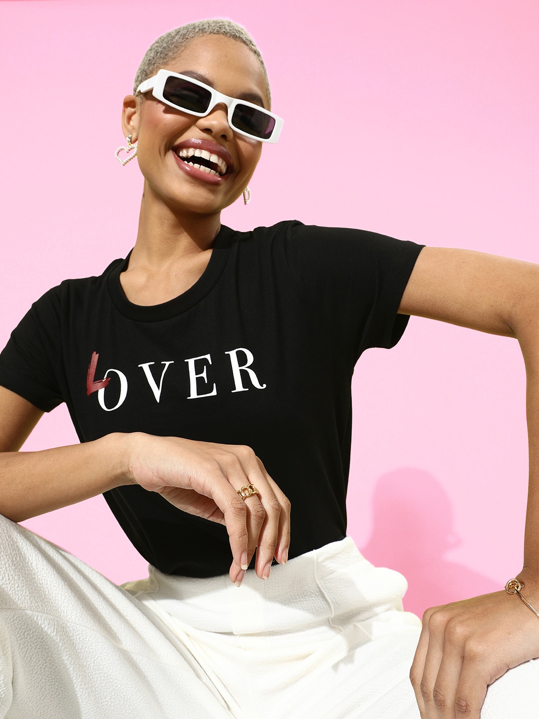 

Kook N Keech Women Black & White Printed T-shirt