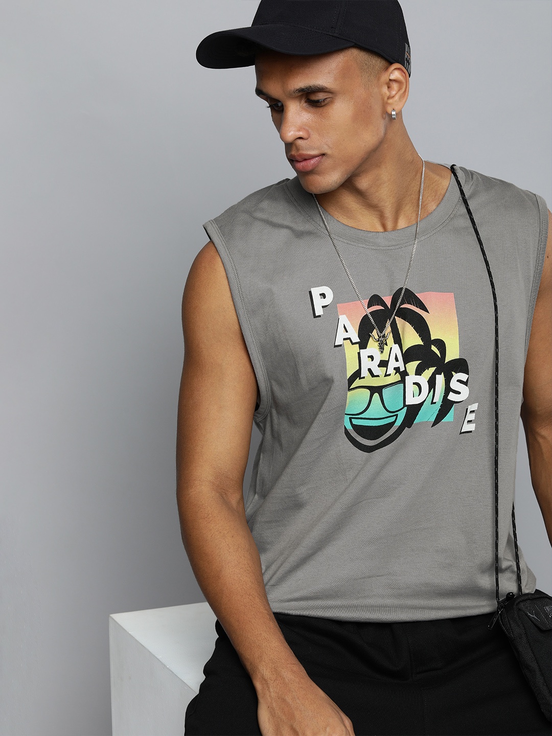 

Kook N Keech Emoji Men Smoke Grey Graphic Print Round Neck Pure Cotton Knitted T-shirt