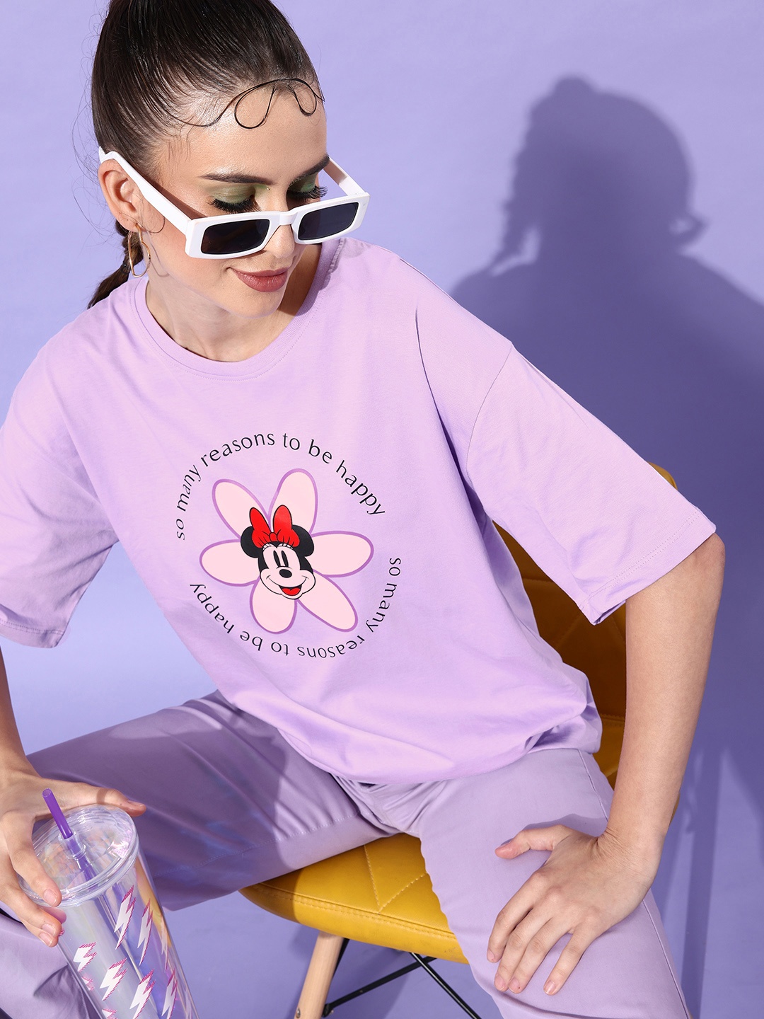 

Kook N Keech Disney Women Lavender Graphic Joyful Conversation T-Shirt