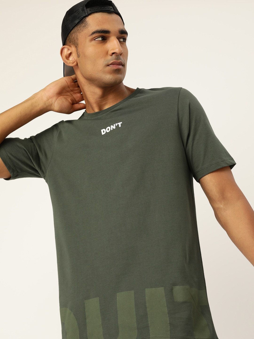

Kook N Keech Men Olive Green Typography Pure Cotton T-shirt