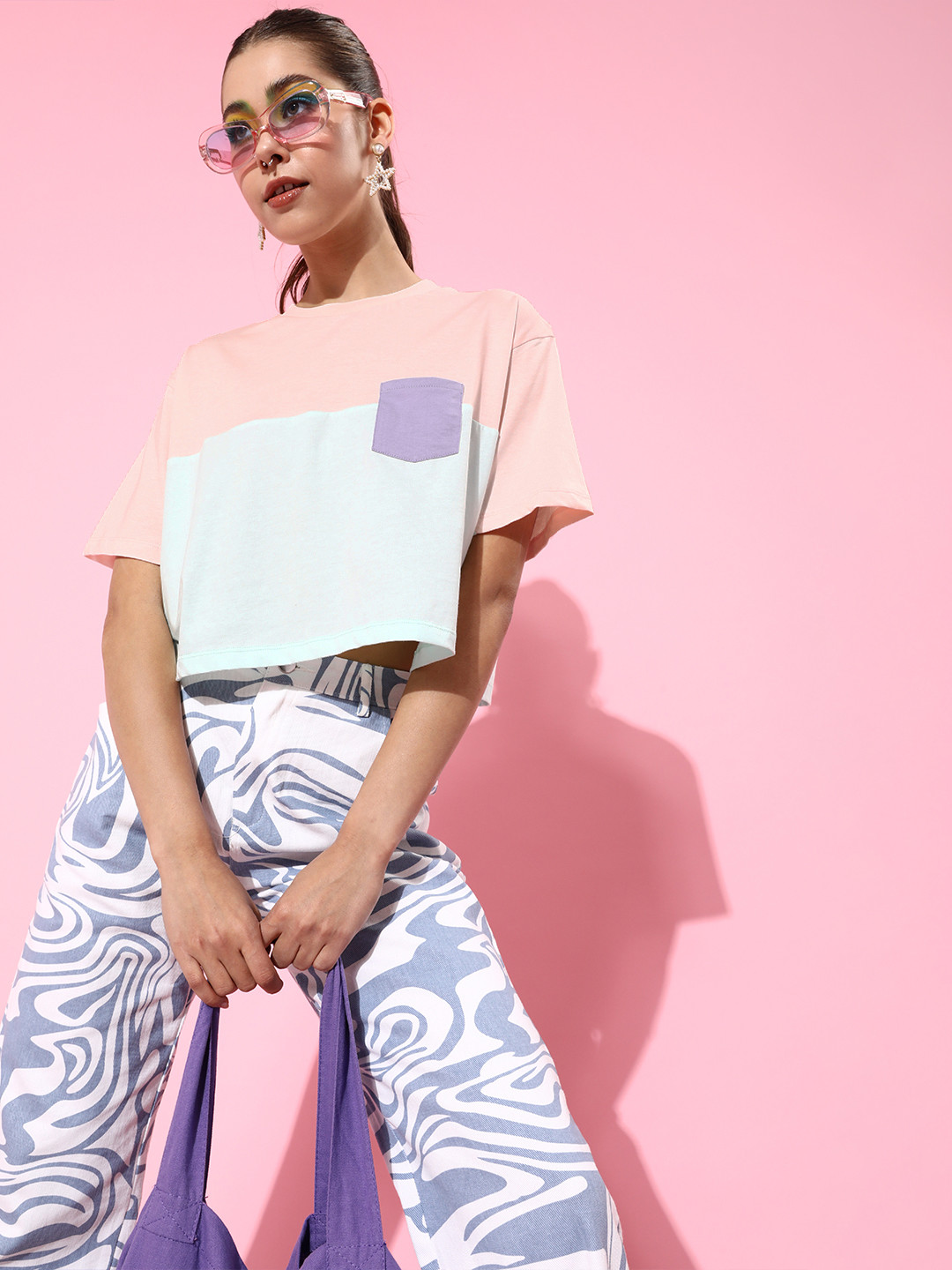 

Kook N Keech Women Gorgeous Green Colourblocked Pastel Tshirt