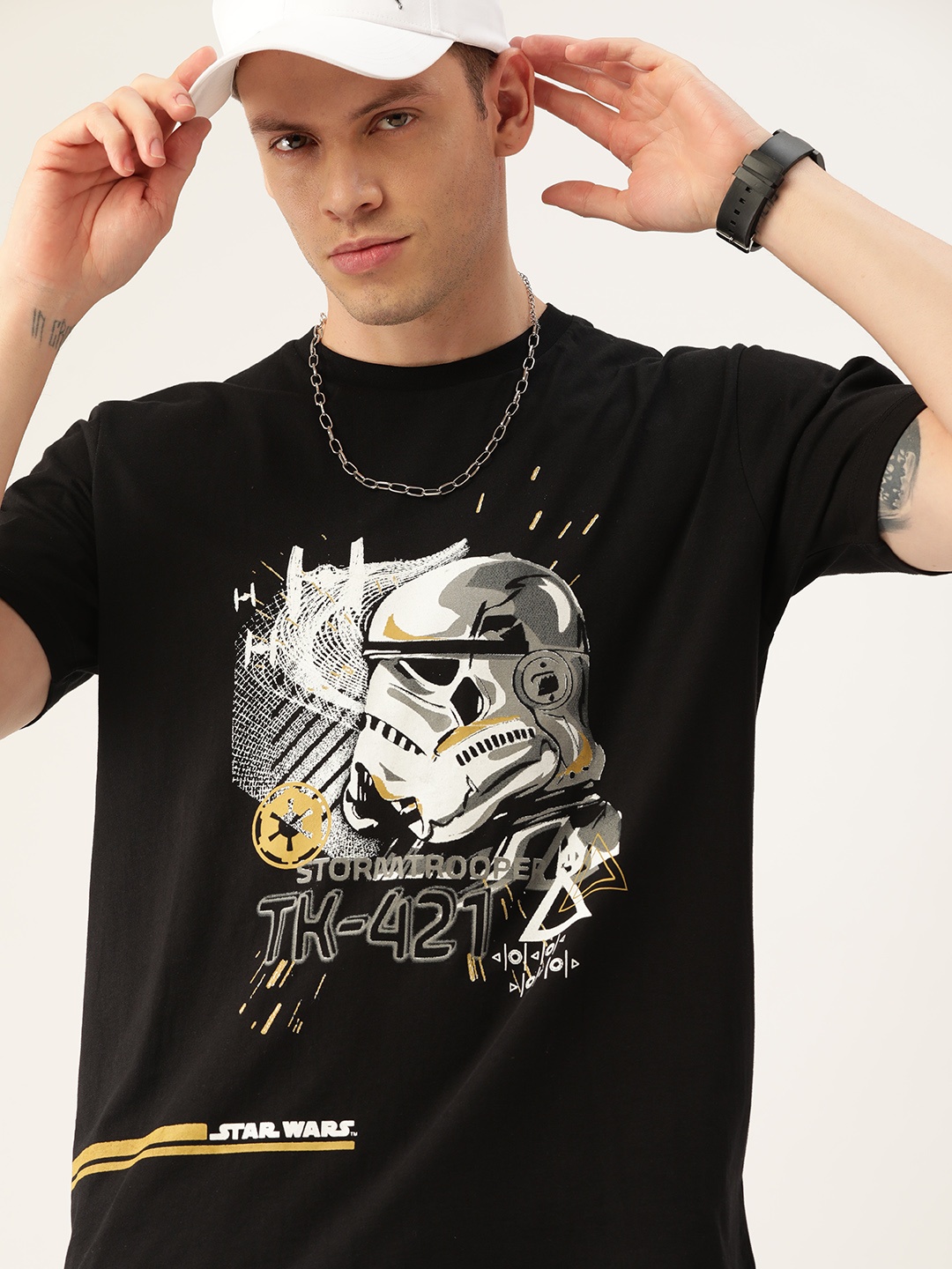 

Kook N Keech Star Wars Men Black & White Printed Pure Cotton T-shirt