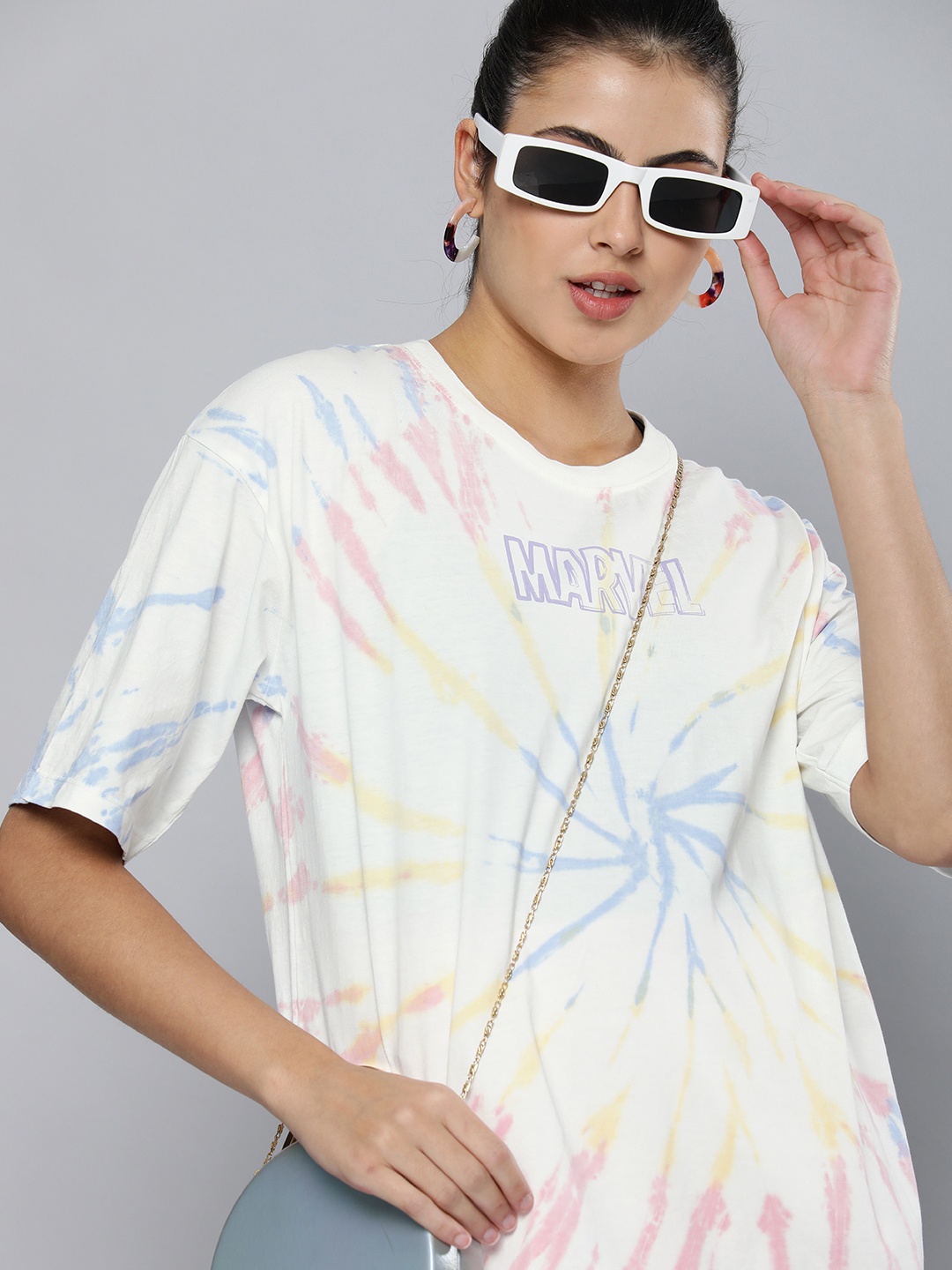 

Kook N Keech Marvel Women Multicoloured Brand Logo Printed Drop-Shoulder Sleeves T-shirt, Multi