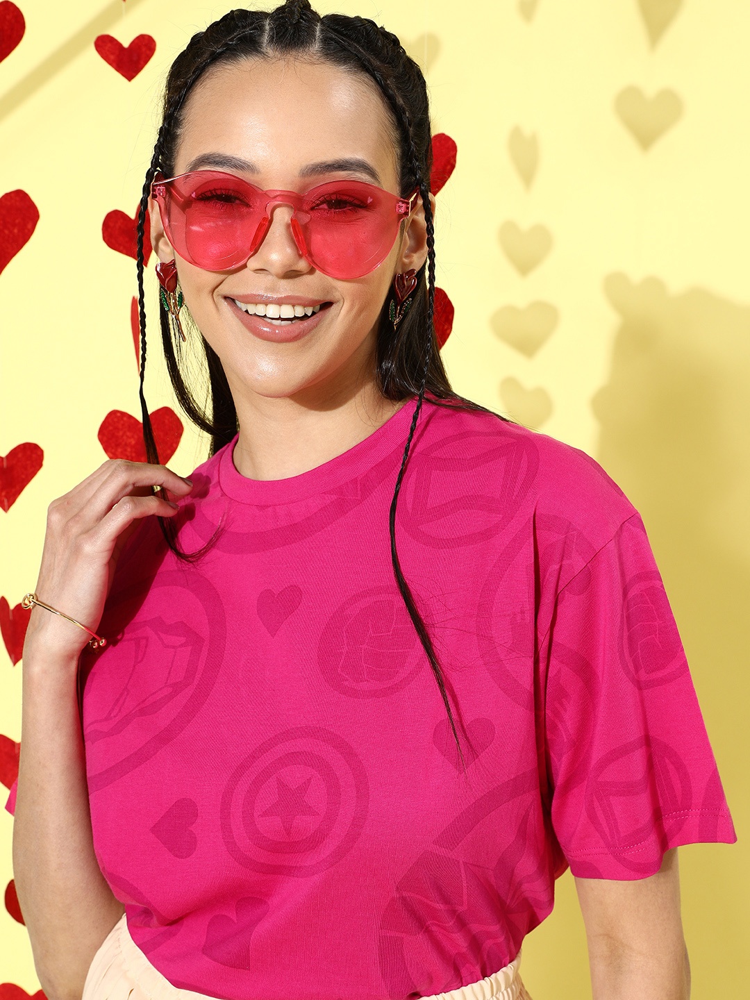 

Kook N Keech Marvel Women Pink Printed Extended Sleeves Pure Cotton T-shirt