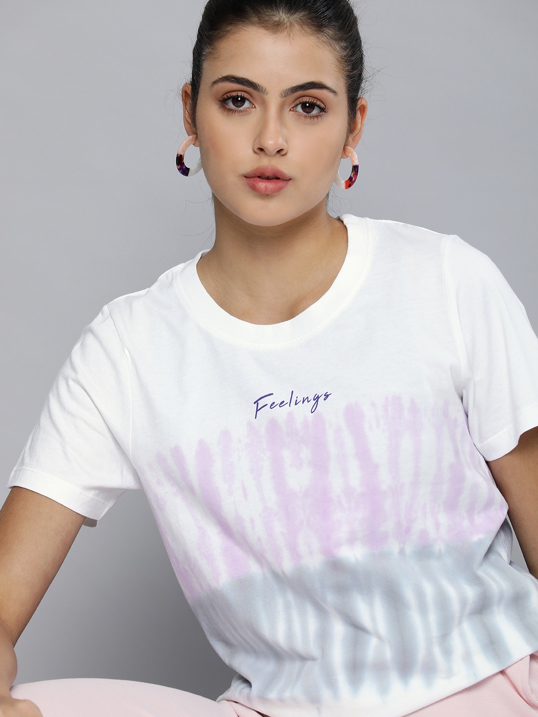 

Kook N Keech Women White & Purple Dyed Pure Cotton T-shirt