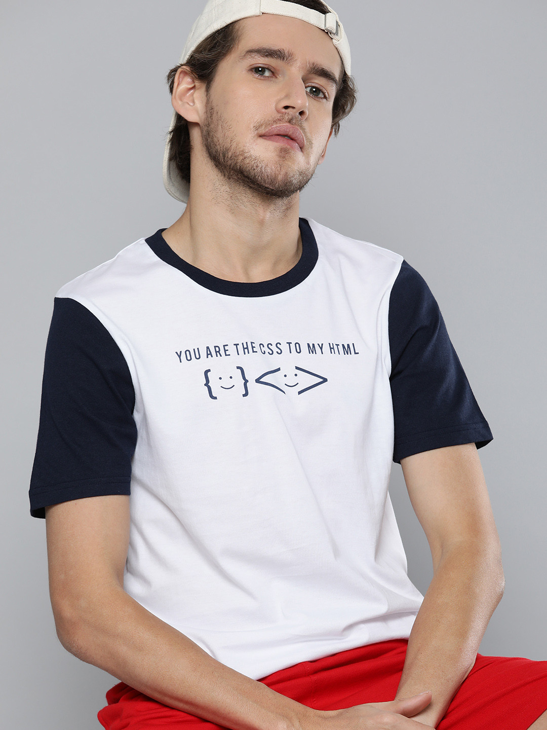 

Kook N Keech Valentine Men White Typography Printed Contrast Sleeves Pure Cotton Relaxed T-shirt